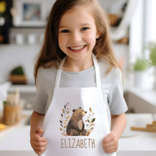 Avental Infantil Urso Marrom da Floresta Personalizado Fofo
