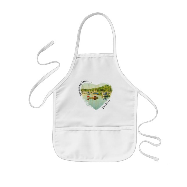 Avental Infantil Você é meu coração. . .Barcos de vela vermelhos e  (Frente)