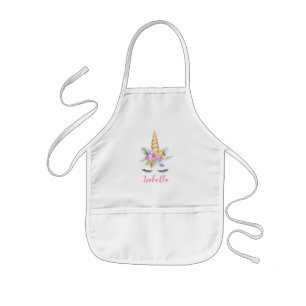 Avental Infantil Watercolor Floral Unicorn Personalized