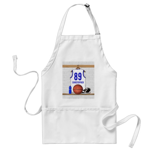 Avental Jérsei de Basquete Branco e Azul Personalizado (Frente)