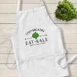 Avental Kale Vegetarian Live Breathe Eat Kale Personalizad<br><div class="desc">Você adora comer e cozinhar com Kale? Então este avental é para você! Ele apresenta um design de tipografia estilo logo com texto que diz "Respirar ao Vivo Comendo Kale" e uma ilustração de setas e um monte de couve verde. Adicione sua própria linha de texto personalizado abaixo ou exclua....</div>