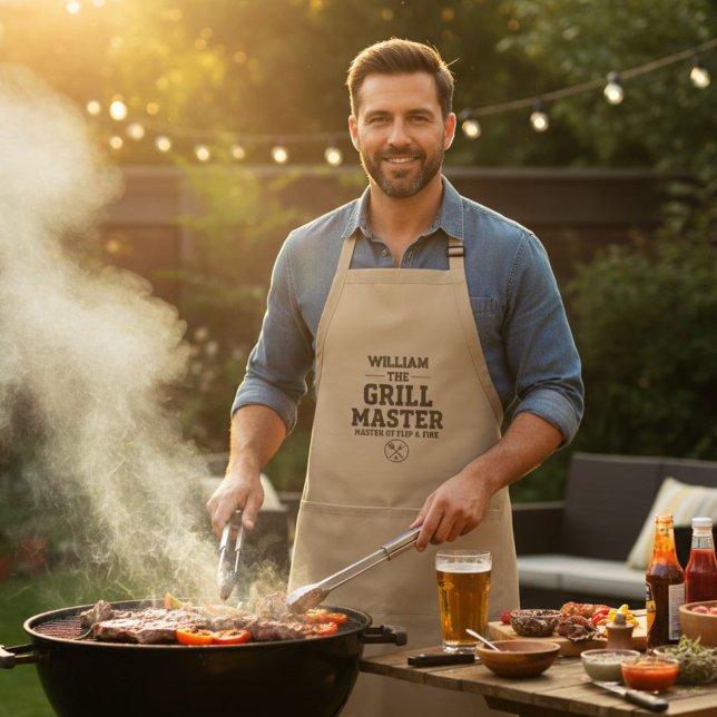 Avental Khaki/Tan Apron The Grill Master - Personalized  (Criador carregado)