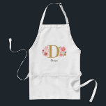 Avental Letra Dourada Rosa Inicial Monograma Feminina D<br><div class="desc">Um avental floral cor-de-rosa bonito e feminino,  com flores cor-de-rosa e uma letra falsa de monograma D. Personalize este avental da cozinha,  acrescentando o seu nome sob o monograma. Faz um presente divertido para um amigo ou para uma dama de damas de honra. Projetado para você pelo Blackberry Boulevard.</div>