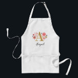 Avental Letra oral rosa feminina monograma A chef<br><div class="desc">Uma bela e feminina pastilha floral cor-de-rosa, com flores cor-de-rosa e uma letra A de monograma dourada falsa. Personalize a pastilha do rato adicionando o seu nome por baixo do monograma. Faz um presente divertido para um amigo ou para uma dama de damas de honra. Projetado para você pelo Blackberry...</div>