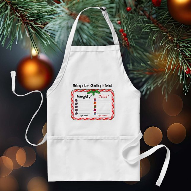 Avental Lista maliciosa ou legal (Naughty and Nice List Apron.
A chef's checklist for Santa Claus. )