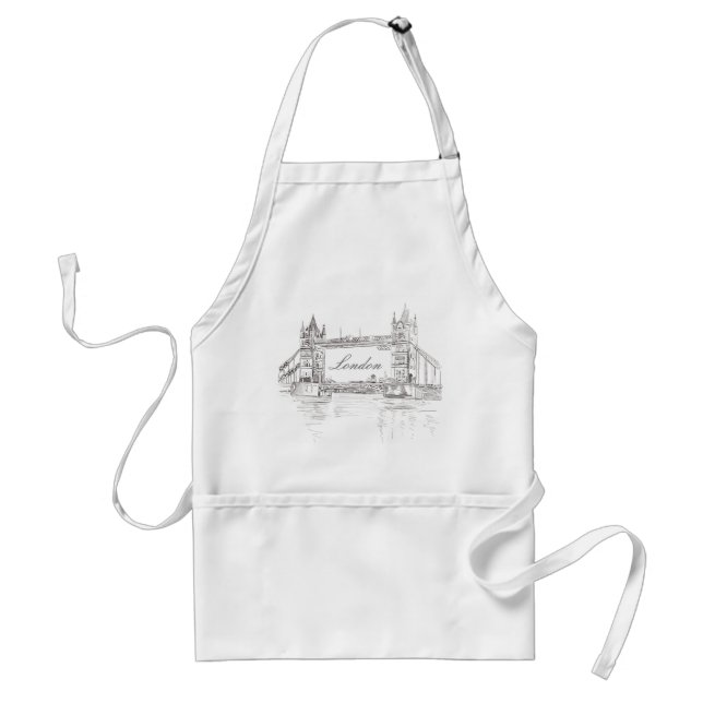 Avental London Tower Bridge  Ink Illustration Adult Apron (Frente)