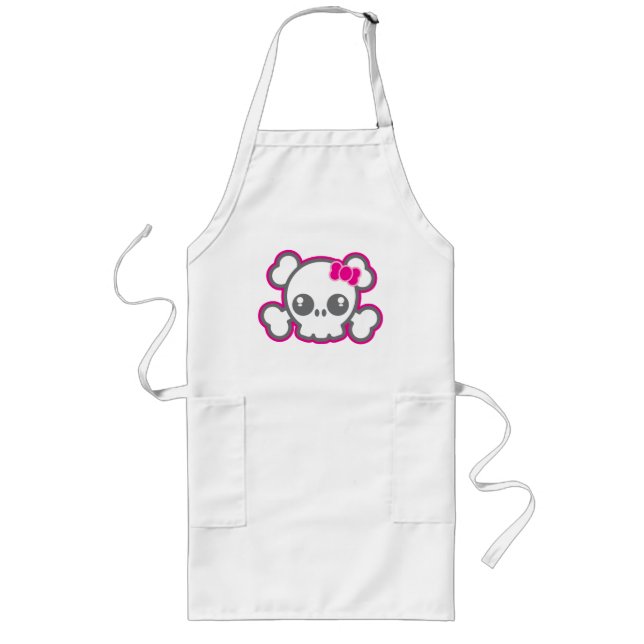 Avental Longo Apron do Kawaii Pink Ribbon Skull Kid (Frente)