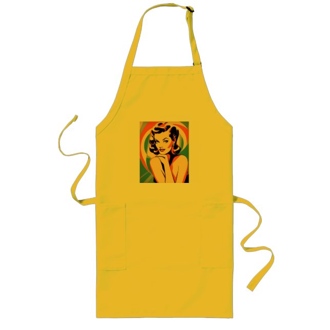 Avental Longo Art Deco Pin Up Girl Yellow Apron Fashion (Frente)