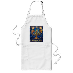 Avental Longo Azul Rico e Dourado Hanukkah Repleto de Joias