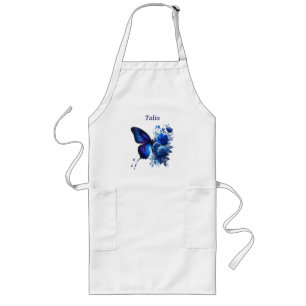 Avental Longo Borboleta Floral Azul Personalizada