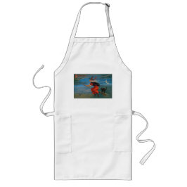 Avental Longo Bruxa voando com gato preto na noite de Halloween