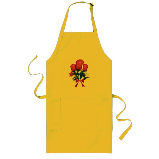 Avental Longo Buquê de Rosas Rosa com Fita Floral (Frente)