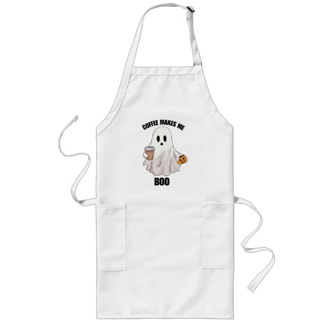 Avental Longo Café Fantasma Halloween Engraçado  (Frente)