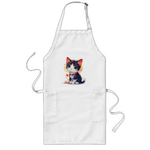 Avental Longo Camiseta Gato Kawaii Fofo para Amantes de Gatos
