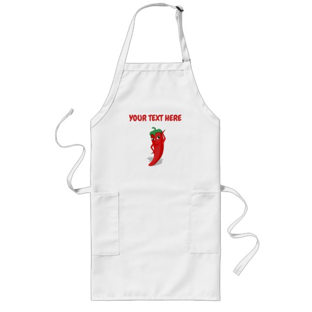 Avental Longo Cartoon Chili Pepper With Custom Text (Frente)