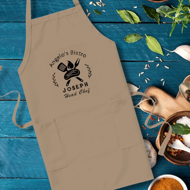 Avental Longo Chef de Bistrô Personalizado com Gráfico de Utensí (Criador carregado)