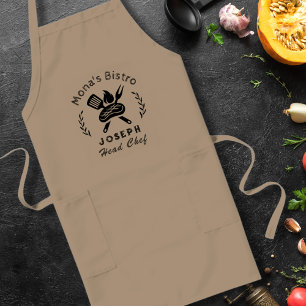 Avental Longo Chef de Bistrô Personalizado com Gráfico de Utensí