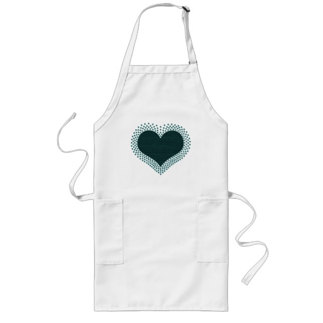 Avental Longo Coração Metálico Apron, Teal (Frente)