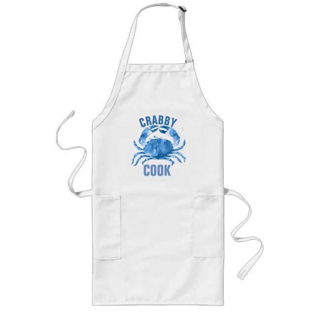 Avental Longo Crabby Cook Watercolor Blue Crab Ilustração (Frente)