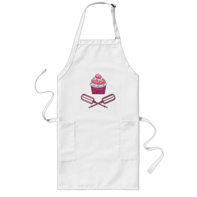 Avental Longo Cupcake & batedores cruzados no rosa (Frente)