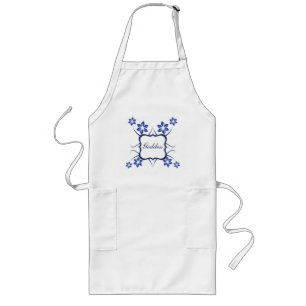 Avental Longo Deusa Apron Floral, Azul Vibrante