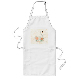 Avental Longo Elegante Art Deco Swan com Padrões Florais