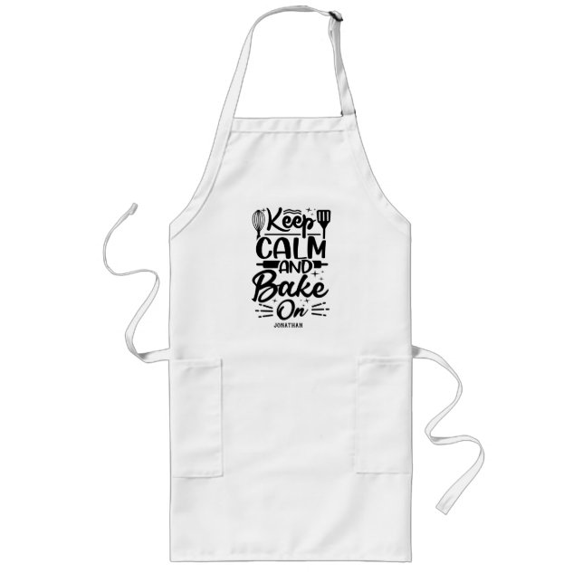 Avental Longo Engraçado personalizado mantenha calma e Assar lig (Frente)