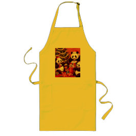 Avental Longo Família De Pandas Abrindo Presentes De Natal