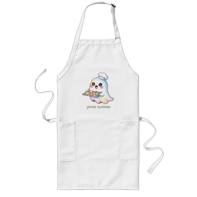 Avental Longo Fantasma Kawaii Chef Com Biscoitos De Natal (Frente)