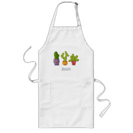 Avental Longo Feliz Cactus Cute em Potes Flores, ilustração dive