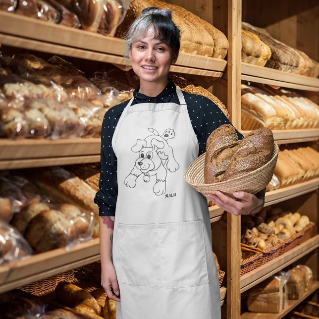 Avental Longo Feliz Lápis de Carvão Desenho Lineart (Charcoal Pencil Dog Long Apron)