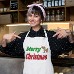 Avental Longo Feriados Felizes, Reindeer, tipografia de Natal<br><div class="desc">Apron com feriados felizes em texto verde e vermelho 3D e uma rena. Disponível em vários estilos e cores.</div>