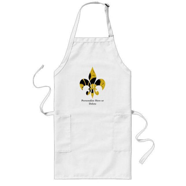 Avental Longo Flor de lis inspirada Dourado preta (Frente)