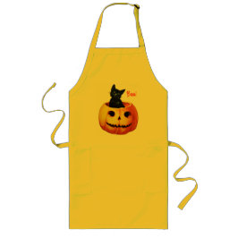 Avental Longo Gato de Pumpkin Vintage Halloween Apron