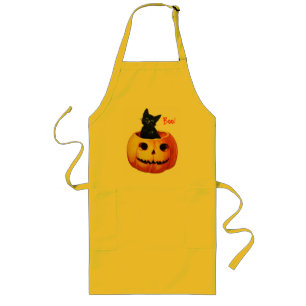 Avental Longo Gato de Pumpkin Vintage Halloween Apron