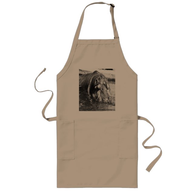 Avental Longo Grainy Black White Hippo Art, Apron (Frente)