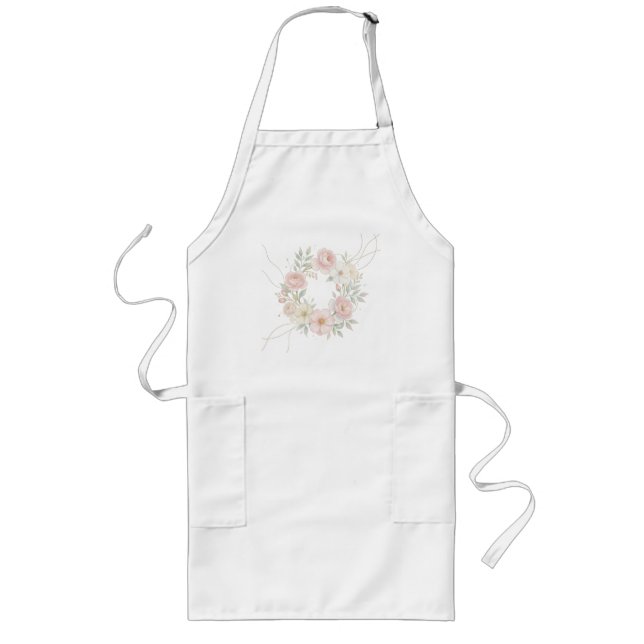 Avental Longo Grinalda Floral Pastel Rosa Elegante Design Botâni (Frente)