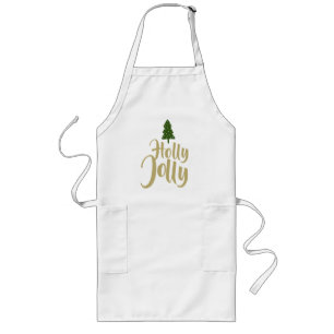 Avental Longo Holly Jolly White Dourado Feliz Natal