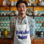 Avental Longo Husband with blue text long apron<br><div class="desc">Apron with World's Best Husband in 3D blue text.  Apron available in several styles and colors.</div>