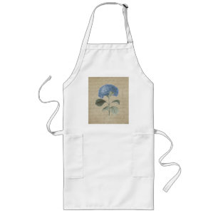 Avental Longo Hydrangea azul do vintage com caligrafia antiga