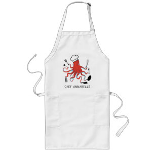 Avental Longo Laranja Octopus Chef Personaliza Longo Apron