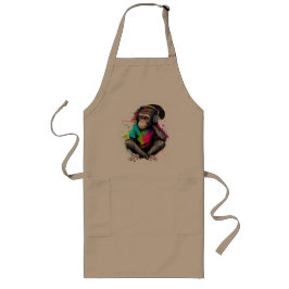 Avental Longo Macaco Bonito Ouvindo Música, Macaco Com Música Ob