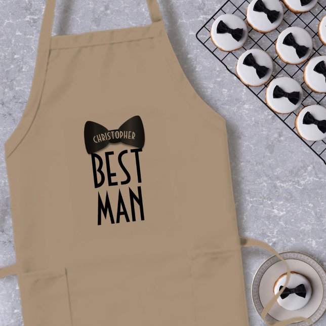 Avental Longo Melhor Homem Personalizado Apron (Add your best man's name to this bow tie apron. Makes the perfect wedding favor gift for him)
