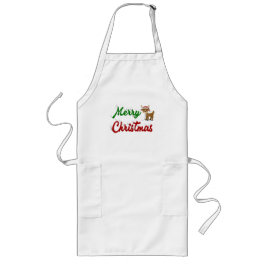 Avental Longo Merry Christmas Reindeer red green script