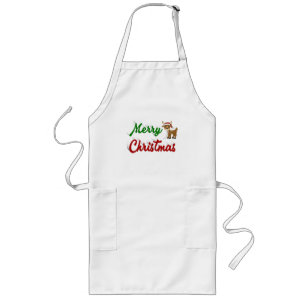 Avental Longo Merry Christmas Reindeer red green script