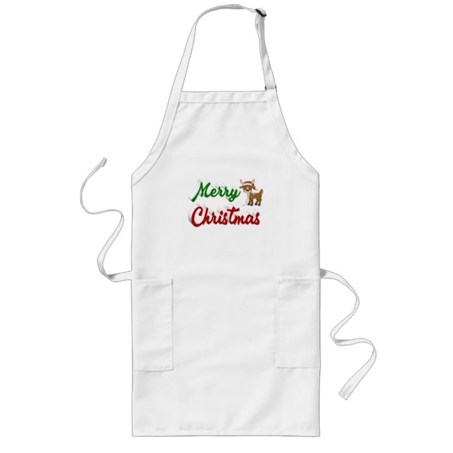 Avental Longo Merry Christmas Reindeer red green script (Frente)