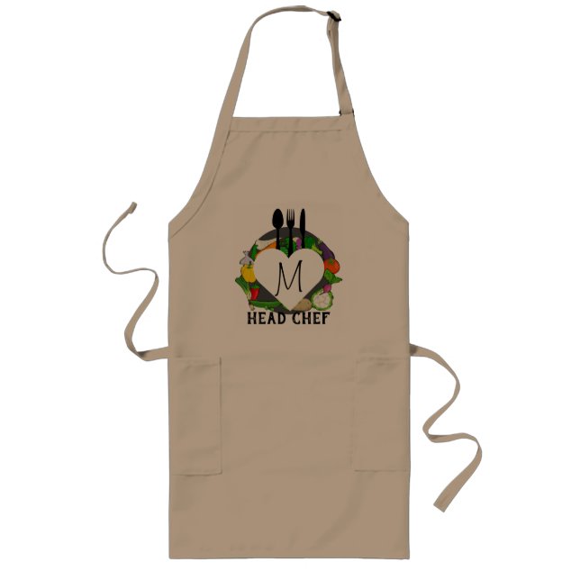Avental Longo Monograma personalizado Chef de Khaki Apron (Frente)