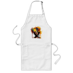 Avental Longo Mulher afro-americana com cabelo afro floral