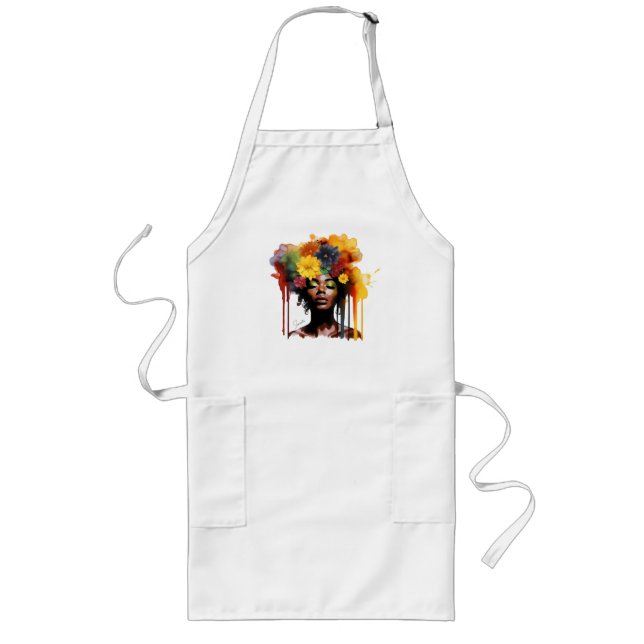 Avental Longo Mulher afro-americana com cabelo afro floral (Frente)
