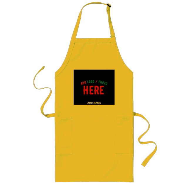 AVENTAL LONGO NA MODA MODERNO AMARELO PERSONALIZÁVEL MARCA VERIF (Frente)